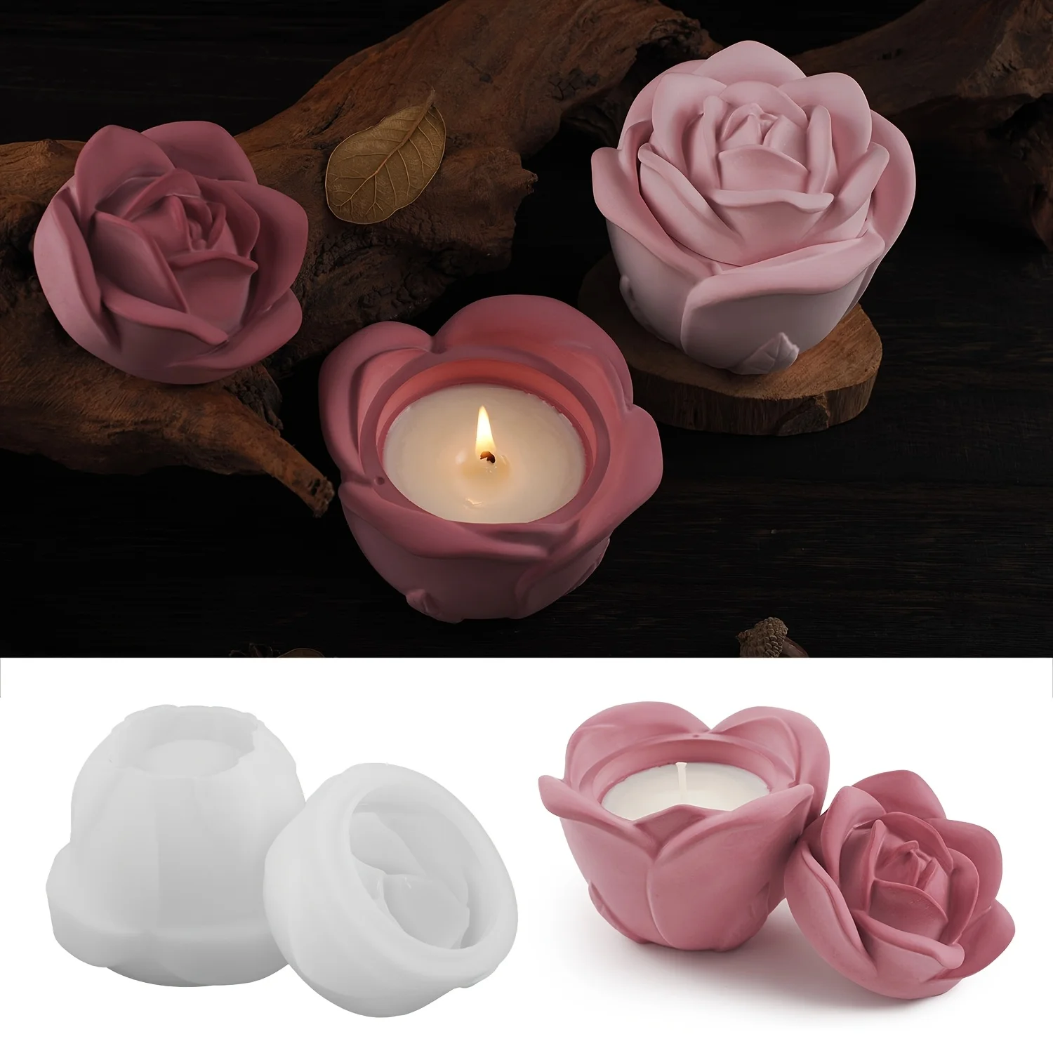 2-Piece Set Rose Shaped Silico - Candle Molds recension och pris